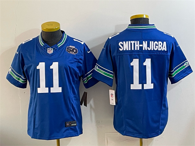 Women's Seattle Seahawks #11 Jaxon Smith-Njigba Royal 2024 F.U.S.E 50th Anniversary Patch Throwback Vapor Limited Stitched Football Jersey(Run Small) Women's Seattle Seahawks #11 Jaxon Smith-Njigba Royal 2024 F.U.S.E 50th Anniversary Patch Throwback Vapor Limited Stitched Football Jersey(Run Small)